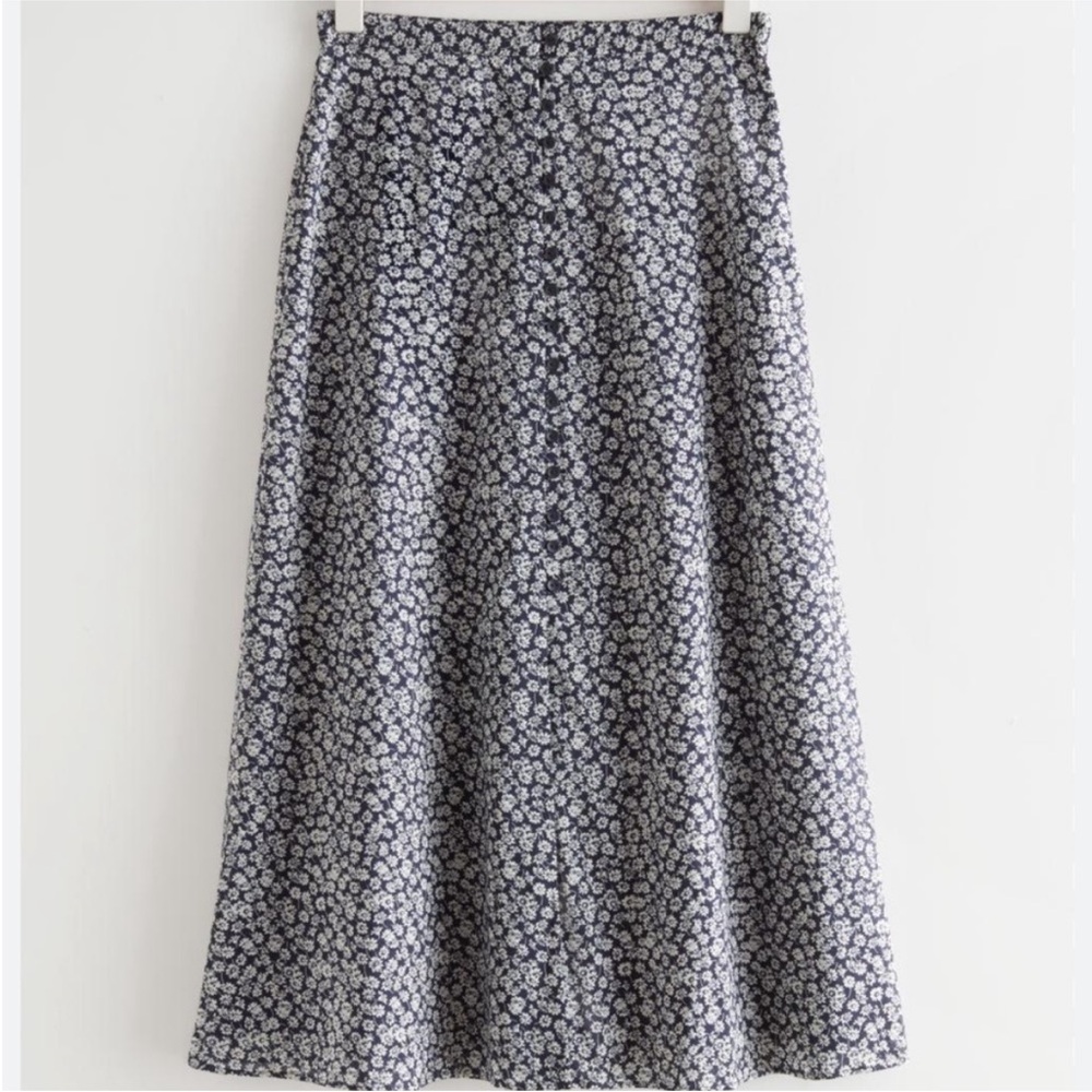& Other Stories Cotton Navy Floral Midi Skirt 34/US2 - Picture 2 of 10